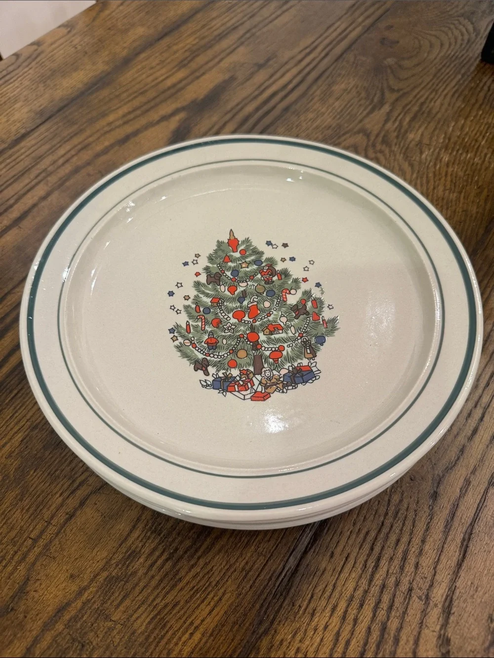 Set off 4 Rare STONEWARE CHINA Christmas 10” Tree Plate